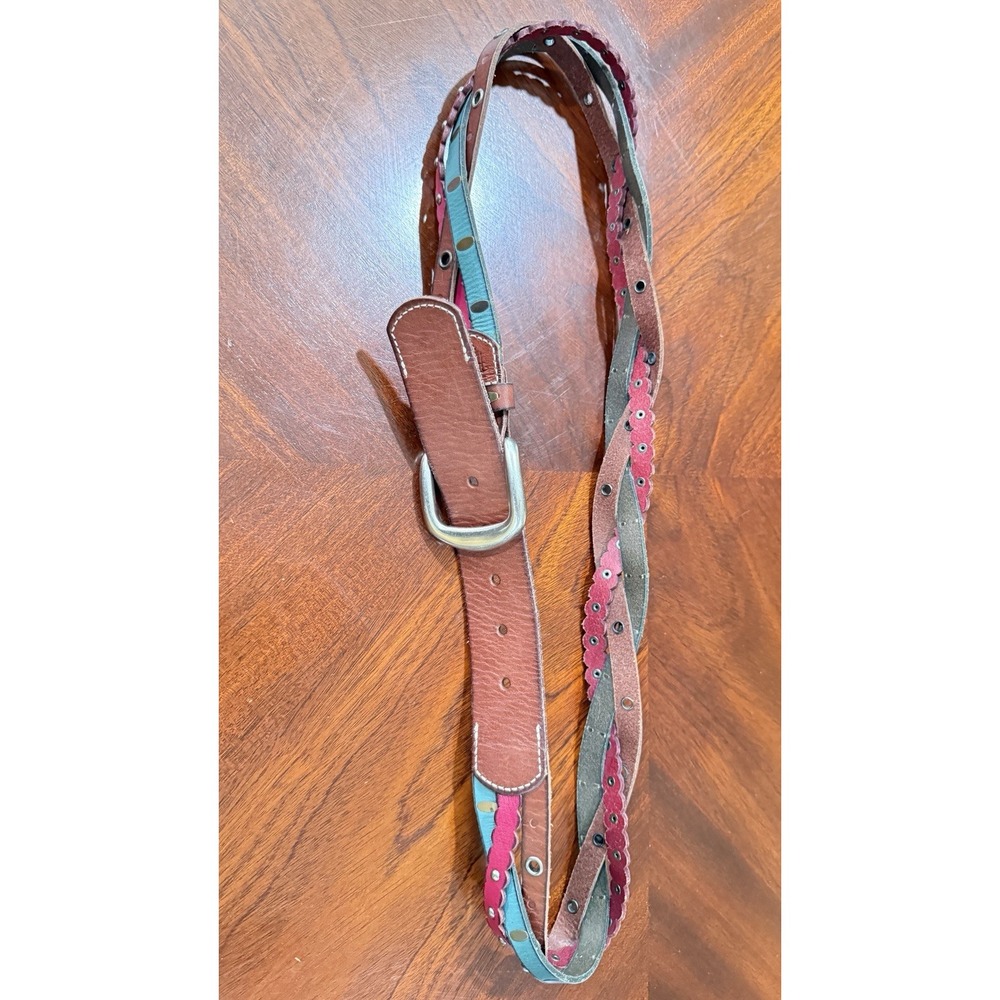 Fossil Multicolor Leather Belt Studded Scallop Western Boho Womens - Picture 3 of 9